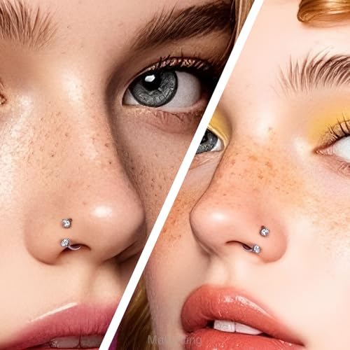 Melighting 20G Horseshoe Nose Rings Stainless Steel 316L, Double Cubic Zirconia Threadless Push in Nose Stud Hoop Piercing, Cartilage Lip Helix Piercing Jewellery for Women 7/8/9 mm3
