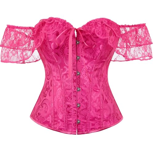 Hot Pink Corset Top for Women Renaissance Overbust Lace Up Bustier L