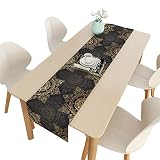 BYNYXI Ramadan Mubarak bieżnik na stół, 33 cm x 180 cm, ramadan, muzułmańska dekoracja stołu, czarna, złota, gwiazda, księżyc, meczet, ramadan, dekoracja domu, muzułmański Ramadan, na imprezę