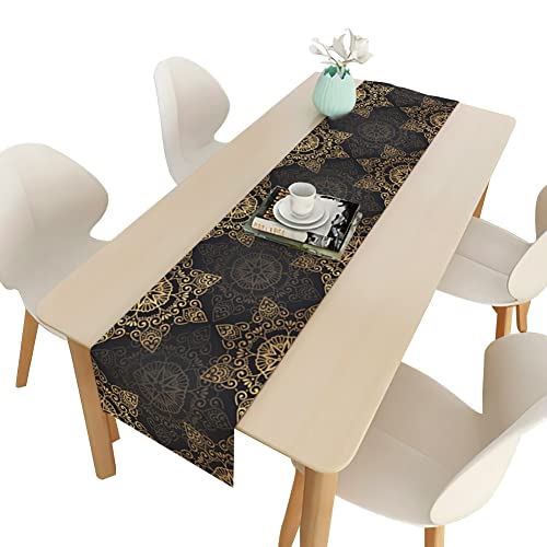 BYNYXI Ramadan Mubarak bieżnik na stół, 33 cm x 180 cm, ramadan, muzułmańska dekoracja stołu, czarna, złota, gwiazda, księżyc, meczet, ramadan, dekoracja domu, muzułmański Ramadan, na imprezę