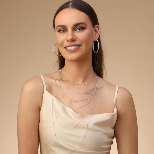Savearth Diamonds MNO-CHN-H1845-MOI-WSL-20IN 2.9Mm Round Cut Lab Created Moissanite Bezel Set Yard Station 20 Inch Long Chain Necklace In 14K White Gold Plated Sterling Silver Jewelry thumb #2