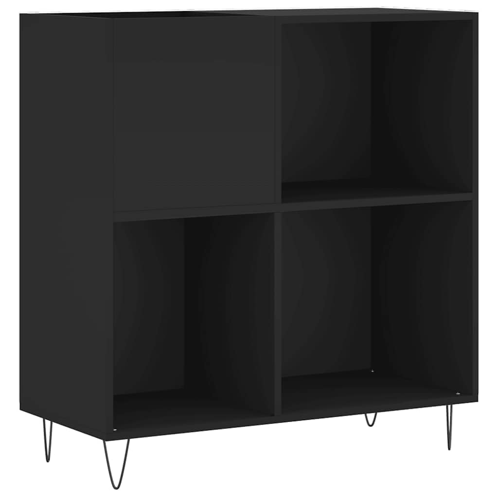 Fengshui Szafka panelowa czarna 84,5 x 38 x 89 cm materiał drewnopochodny | Stabilna górna płyta do gramofonu, żelaznych nóg, przechowywanie LP, łącznie z uchwytem ściennym