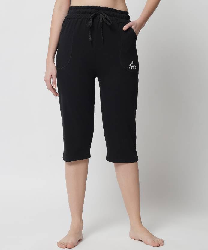 Image of Women's Cotton Capri Pants, Drawstring Waist, Knee Length, Pack of 3