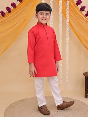 Image of AJ DEZINES Boys Cotton Full Sleeve Printed Kurta Pajama Set for Kids - Ethnic wear | Special Occasion & Traditional Outfit |Boys Kurta Pyjama Set - Regular Fit