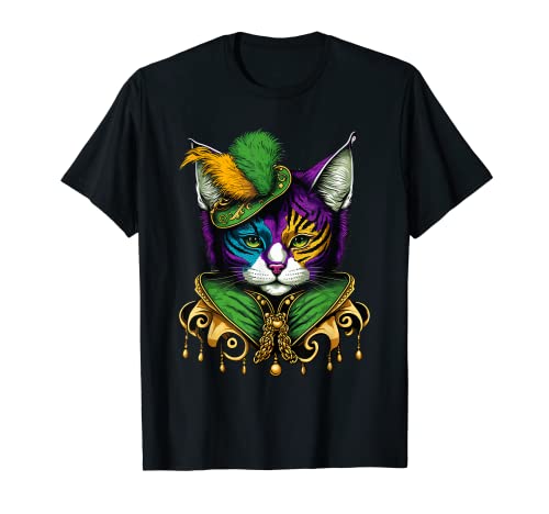 Funny Mardi Gras Cat Apparel, Cute Cat Mom Dad Carnival Maglietta