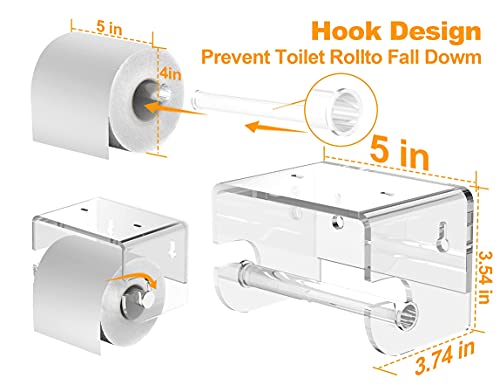 Meteou Adhesive Toilet Paper Holder With Shelf, Acrylic Toilet Paper Roll Holder, Wall Mounted With 3M Self Adhesive No Drilling, Toilet Paper Holder With Storage Shelf For Bathroom (Clear) #TOP5