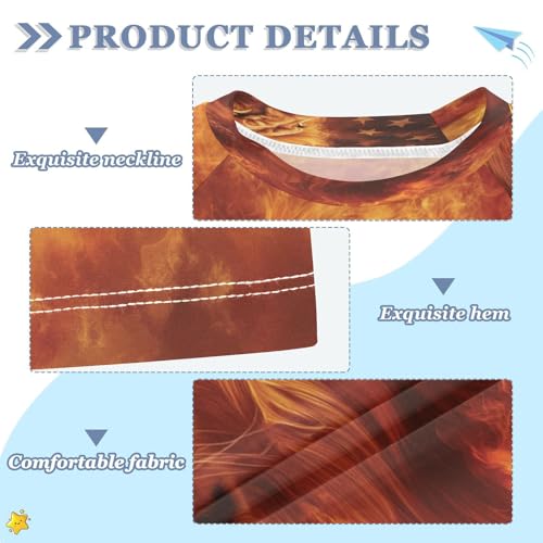 Boys Short Sleeve T-Shirts Fire Lion American Flag Rashguard Kids Swim Shirts Sun UPF 50+3