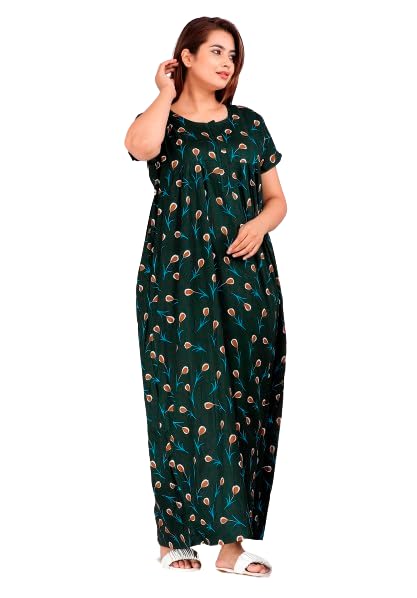 Women's Pure Cotton Nightwear Casual Nighty (Nighty-1124 XXL) Green-image-36