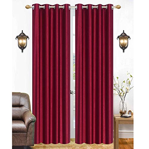 Image of Polyester Eyelet Door Curtain, Solid Plain Light Filtering Curtain for Bedroom, Living Room & Home Office, 7 Feet (84 x 48 Inch), Maroon, Pack of 4