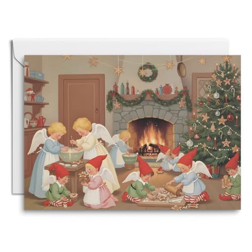 Kartenkaufrausch Zauberhafte Weihnachts Glückwunschkarten im 10er-Set – Engel und Wichtel zaubern Winterplätzchen – festliche Grüße für Groß & Klein