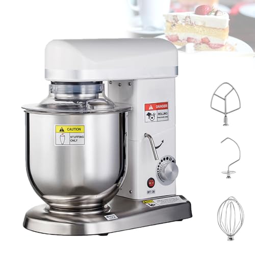Zowdrix Batidora EléCtrica De 500W, Batidora Multifuncional con Accesorios, Gancho para Amasar, Batidor Y Batidora De Varillas, 3 Velocidades Ajustables, PanaderíAs Y PizzeríAs White-5L
