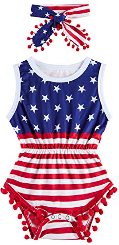 Image of Leapparel Newborn Baby Girl 4th of July Outfits 6-12 Months Summer Clothing Party Clothes Toddler Kids Summer Bodysuit Infant Boys Playsuit First Birthday Gifts 2 Pieces Outfits