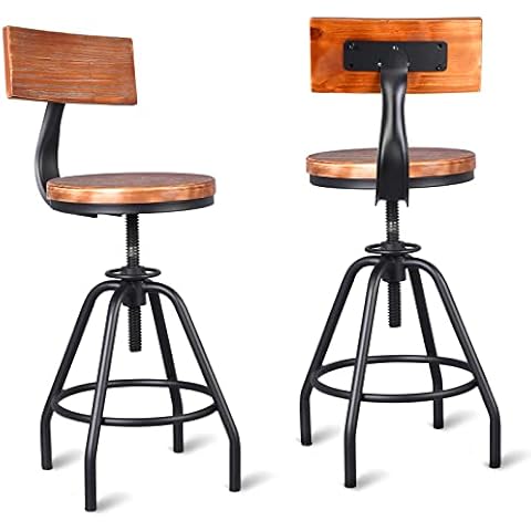 Set of 2 Vintage Bar Stools with Wood Backrest Swivel Wooden Seat Counter Height Adjustable 19.7-23.6inch for Kitchen Island Dining Stool Office Guest Chair Cover