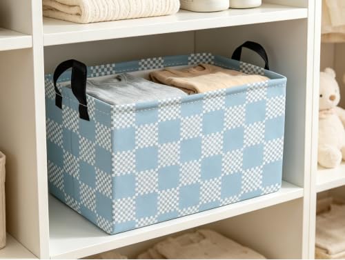 Image of Essme Rectangular Grid Baskets,Blue Storage Box,Cute Basket with Handles for Room Decor, Book Bins.(Blue grid)