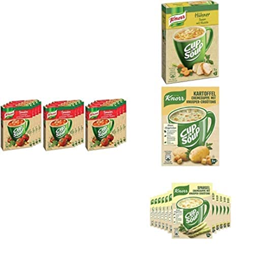 Knorr Suppenbundle: 12 x Cup a Soup Tomaten Cremesuppe, 12 x Instant Hühner Suppe, 12 x Coup a Soup Kartoffel Cremesuppe, 12 x Spargel Cremesuppe (48 Stück)
