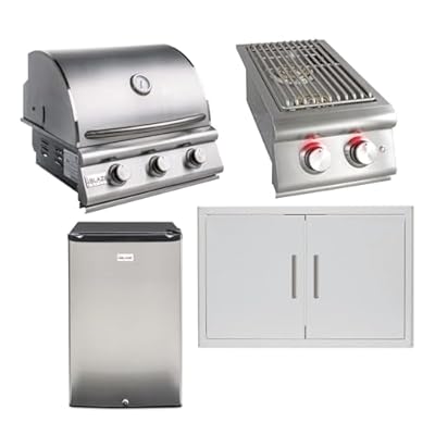 Blaze Prelude LBM 4-Piece 25-Inch Propane Outdoor Kitchen Package w/Double Side Burner & Refrigerator - BLZ-3LBM126-LP-4PC-SC
