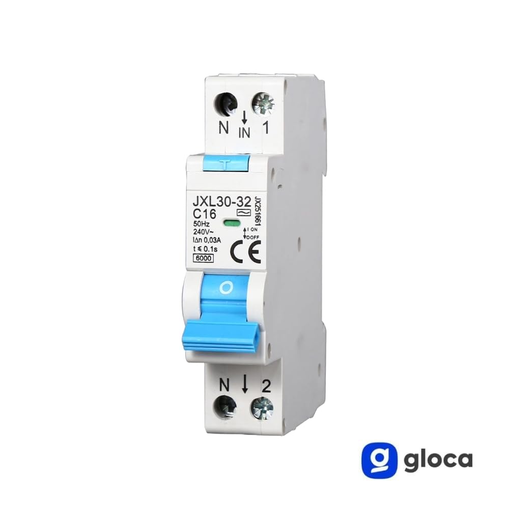 gloca Interruttore Magnetotermico Differenziale 1P+N 16A 30mA 220V 6KA 1 Modulo DIN C16