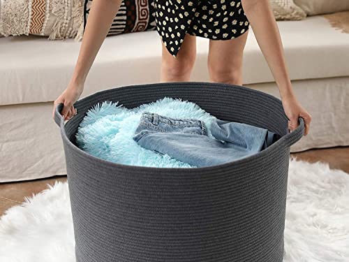 Image of ALBY Newyork'Woven Laundry Hamper, Toy Storage Bin, for Blankets Clothes Toys Pillows in Living Room, Baby Nursery, Jute /Black Mix (12'' x 12'' x 8'' Large, Black)