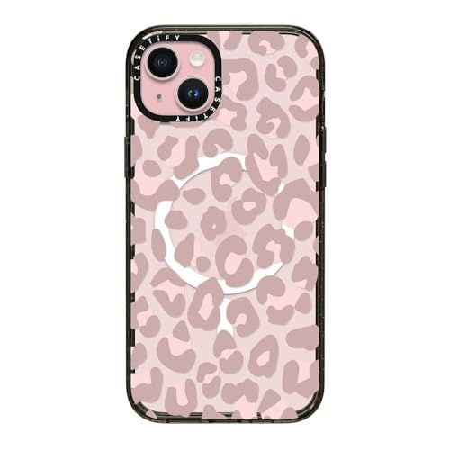 CASETiFY �C���p�N�g iPhone 15 Plus �P�[�X [MIL�K�i���� (4x MIL-STD-810G)/2.5m����̗����������N���A/MagSafe �ɑΉ�] - Dusty Pink Leopard Phone Case - �u���b�N