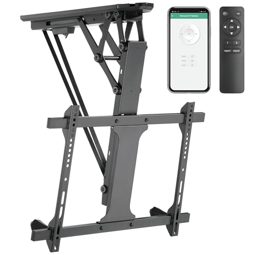 ZeboZap ZZTVC8864 Motorized Ceiling TV Mount Flip Down for Outdoor Patio, Electric Folding TV Mount with Remote Control, Fits 32–70 Screens, Holds 77lbs, Black
