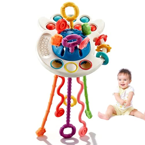Jouet Montessori, Jeux De Corde À Tirer Bebe Jouets de Dentition Jouet De Stimulation Multisensorielle Jouets Sensoriels en Couleurs Vives pour Travailler La...