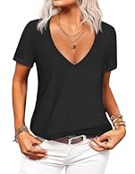 【Material】Women's T-shirt is made of soft fabric, which is light and breathable, comfortable but not tight. Whether in daily life or in sports, this shirt can provide you with extraordinary comfort. 【Design】Deep V-neck Tshirt perfectly shows your bod...