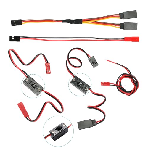 Zhongzhen Paquete de 5 cables de conector RC – Interruptor de encendido/apagado, adaptadores paralelos JST y JR Y para Traxxas, coche axial, camión oruga, ESC, batería, motor, ventilador y luz