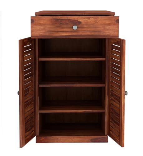 Image of The Attic Evora Shoerack, Shoe Storage Cabinet for Home, Shoe Rack with Seat & Door, Shoe Organizer, Shoe Rack for Home, Honey Matte Finish