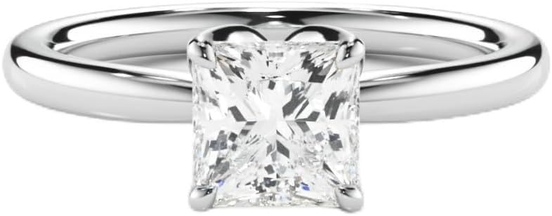 925 Sterling Silver/10K/14K/18K Gold 1 Carat Princess-Cut Solitaire Moissanite Personalized Wedding Ring Engagement Ring Customized for Women, Size 3-14