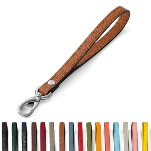 ショートレザードッグリーシュ、頑丈なレザードッグリード(金属フック付き)、8インチショートリードロープ、中型・大型犬のトレーニングや散歩に最適 (ブラウン)