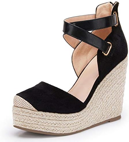 PiePieBuy Womens Wedge Espadrille Ankle Strap Closed Cap Toe Platform Heeled Sandals