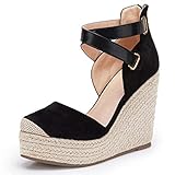 PiePieBuy Womens Wedge Espadrille Ankle Strap Closed Cap Toe Platform Heeled Sandals