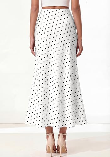 Image of BTFBM Silk Midi Skirts for Women 2026 Summer Fall | Satin Long Skirt, Elastic High Waisted, A-Line, Leopard, Floral, Polka Dot Print, Lightweight, Going Out Date Night Outfits