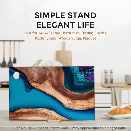 Image of TR-LIFE 12 Inch Large Plate Stands /holder for Display - Metal Picture Frame Holder Stand + Small Easels for Platter, Book, Plaques, Photo, Tabletop Art (Gold 2 Pack)
