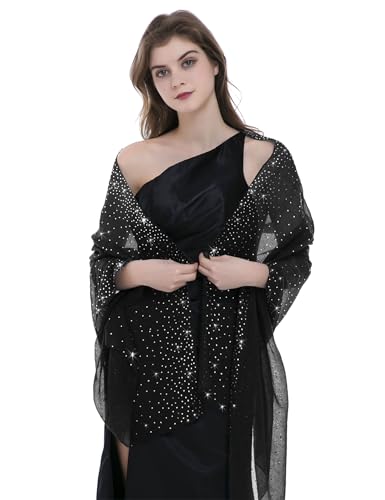 BANETTETA Starry Night Shawls and Wraps for Evening Dresses, Shiny Scarf for Women’s Formal Wear