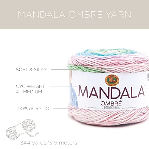 Lion Brand Yarn Mandala Ombré Yarn With Vibrant Colors, Soft Yarn For Crocheting And Knitting, Mantra, 3-Pack #TOP3