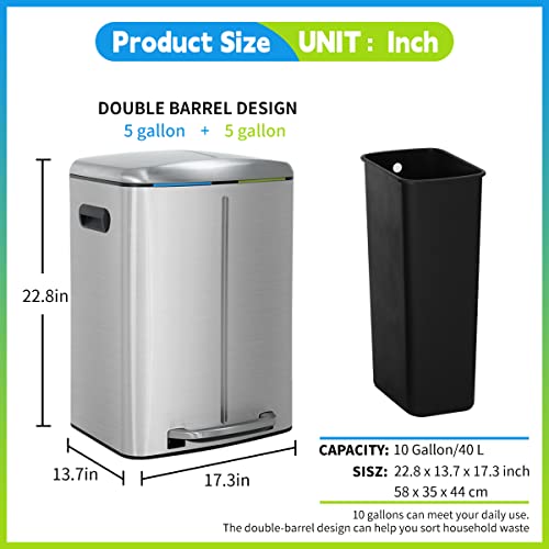 Caneca de basura metálica con pedal doble 10 galones 40L acero inoxidable miniatura 7