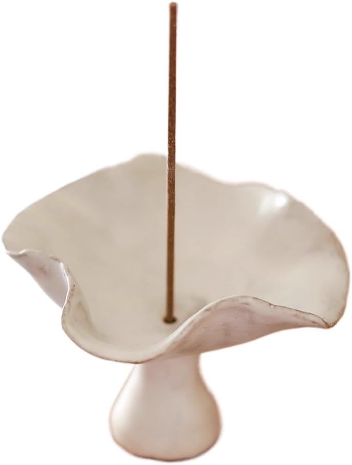 Handmade Ceramic Petal Incense Holder - 3.15 Inch Flower Incense Burner for Sticks Cones, Natural Aromatherapy Ash Catcher, Boho Home Decor, Meditation Zen Gift (Black)