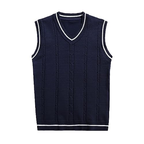 Pullunder Herren Strickpullover Ärmelloser Kariert Strickweste V-Ausschnitt Sweater Schmale Passform Pullover Gestrickt Weste Vintage Warme Arbeitsweste Lässige Pulli Vest