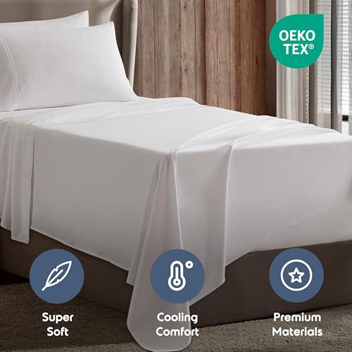 Image of Nestl Twin Bed Sheet Set - White - 3-Piece Deep Pocket | Instantly Soft, Night-One Ready (No Wash Required). Fits 16-Inch Deep Pockets, 360-Degree Elastic Grip