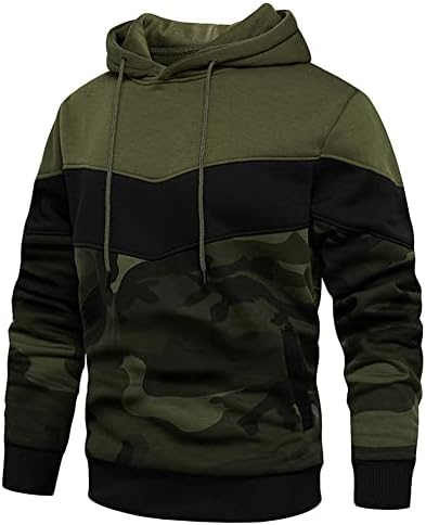 DUOFIER Mens Autumn Pullover Hoodies Camouflage Printed Sweatshirt with Kangaroo Pockets, Camo Green-S