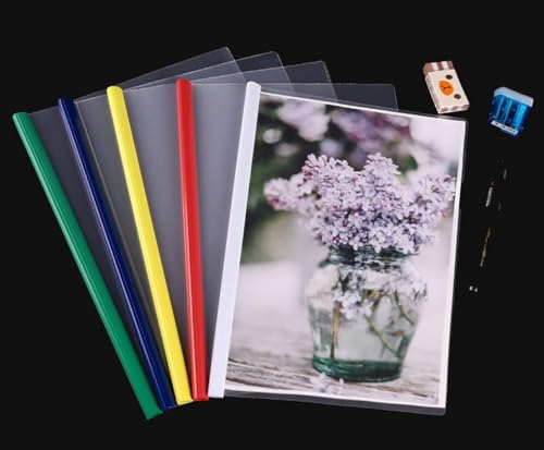 Image of ANG Plastic Strip File Folder for Document Sliding Bar Report Covers,30 Sheet Capacity, Transparent Resume Presentation File Folders Organizer Binder for A4 Size Paper Patti File (Transparent, 100)