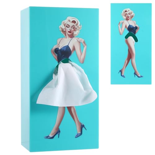 Caja de pañuelos con falda voladora, caja de pañuelos cosméticos retro para niñas, caja creativa de pañuelos, soporte decorativo para pañuelos, adecuado para salón, dormitorio, oficina (azul)