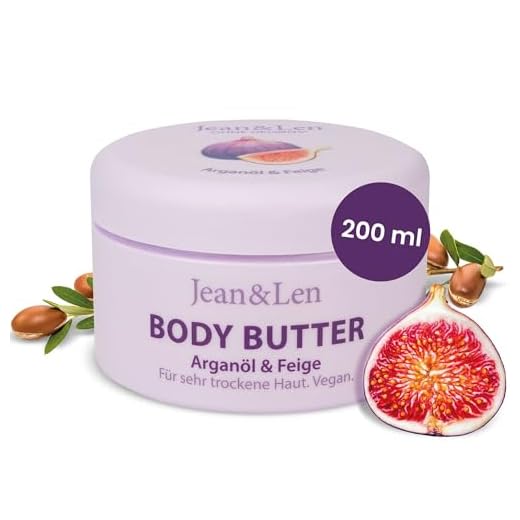 Jean & Len Manteca Corporal Aceite de Argán e Higo, cuida intensamente la piel seca a muy seca, pH ideal para la piel, con fragancia de higo, manteca corporal, sin parabenos ni siliconas, 200 ml