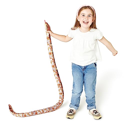 Zappi Co Kinder Gefülltes Weiches Kuscheliges Plüsch-Schlangenspielzeug - Teil der Safari-Tierkollektion, perfekt für Kinder (180 cm Länge) (Orange/Schwarze Maisnatter)