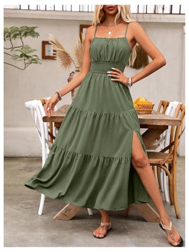 Image of BEAUDRM Women's Summer Maxi Dresses Boho Summer Wedding Guest Dress Beach Vacation Outfits Cruise Flowy Milkmaid Sundresses