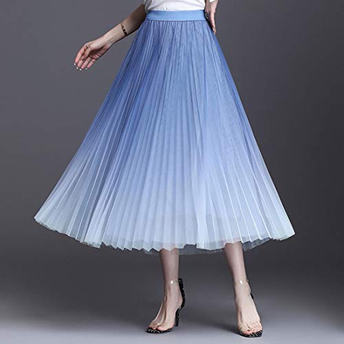 ebossy Women's Ombre Gradient Color Wedding Party Pleated Swing A-Line Tutu Tulle Midi Skirt2
