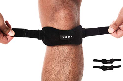 Exrebon Knee Straps (1 Pair) for Men & Women - Patella Tendon Support Strap Brace - Knee Patella Support Band for Pain Relief with Compression Pad for Basketball, Tendonitis, Volleyball & Squats