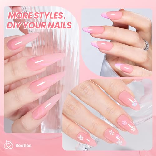 Image of Beetles Nude Pink Gel Nail Polish - 15ml Nude Color Jelly Pink Gel Polish Sheer Translucent Effect Nail Concealer Soak Off UV LED Nail Lamp French Nail Art Gifts for Women Girls