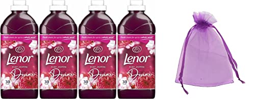 Lenor Fabric Conditioner, Pack of Four, 4 x 30 Washes, 4 x 1.05 L, Ruby Jasmine Scent + Our Gift for You - Organza Bag Size 9 x 7 x 0.1 cm